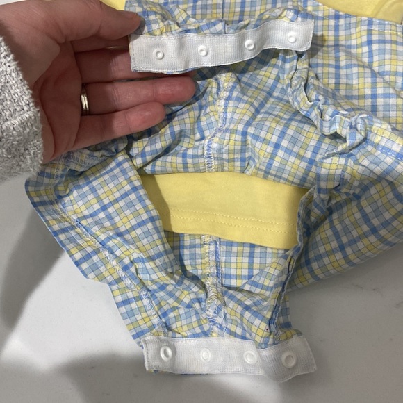 Starting Out boys 12 month plaid overalls and yellow polo w/ 2 buttons EUC - Picture 6 of 12